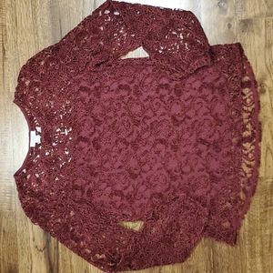 Womens Sundance burgundy crochet lace top size S